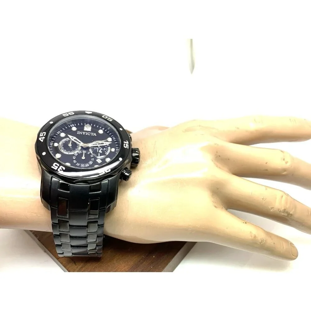 Invicta Men's Watch 0076 Pro Diver Quartz Chronograph Black Stainless Steel